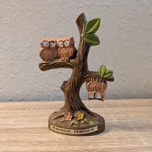 VTG Nobody's Perfect Owl Figurine Tree Branch No 581 JSNY Hong Kong Retro 1970s